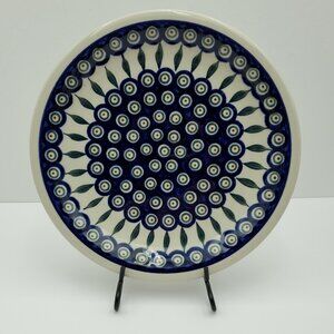 Polish Pottery Peacock Leaves Dinner Plate Peacock 10.75" Serving Display Plate